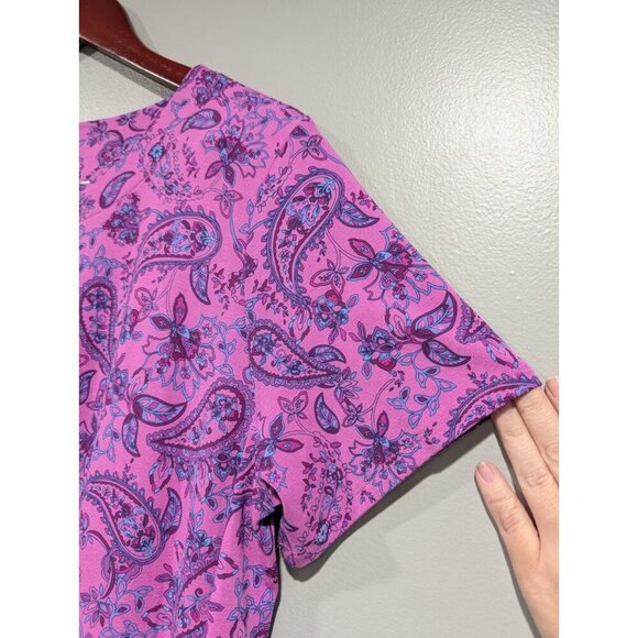 J. Jill Wearever Collection Stretch Knit Dress Petite Paisley Purple Pockets L P - Picture 6 of 16